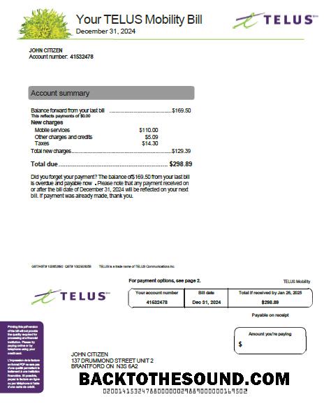 İndir Kanada Telus Fatura Fatura in Word and PDF Formatlar, Sürüm 2 Örnek ön izleme