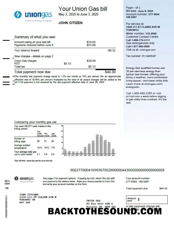 İndir Kanada birlik Gaz Fatura Fatura in Word and PDF Formatlar Örnek ön izleme