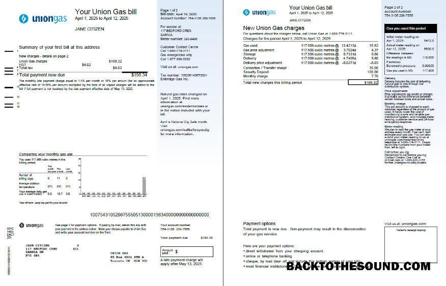 İndir Kanada birlik Gaz Fatura Fatura in Word and PDF Formatlar, 2 pages, Sürüm 2 Örnek taslak
