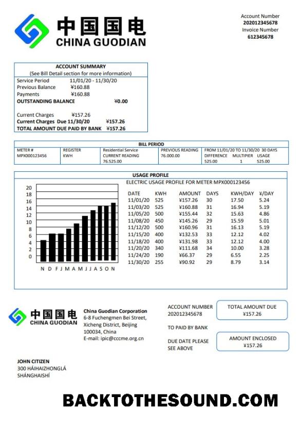 İndir Çin Guodian Corporation Elektrik Fatura Fatura Örnek örnek