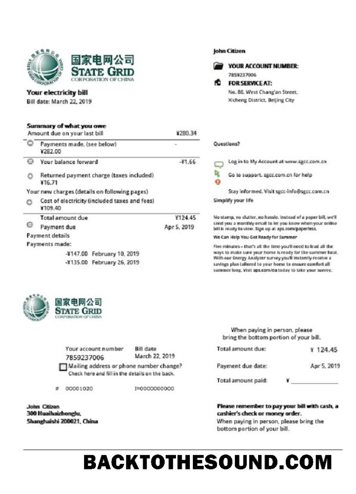 İndir Çin State Izgara Corporation of Çin Elektrik Fatura Fatura Örnek tasarım