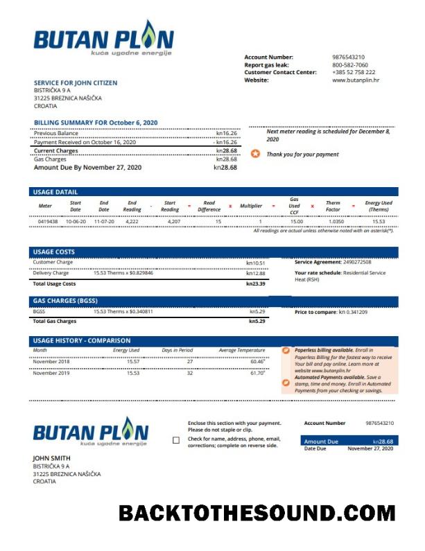İndir Hırvatistan BUTAN PLIN d.o.o. Gaz Fatura Fatura Örnek şablon
