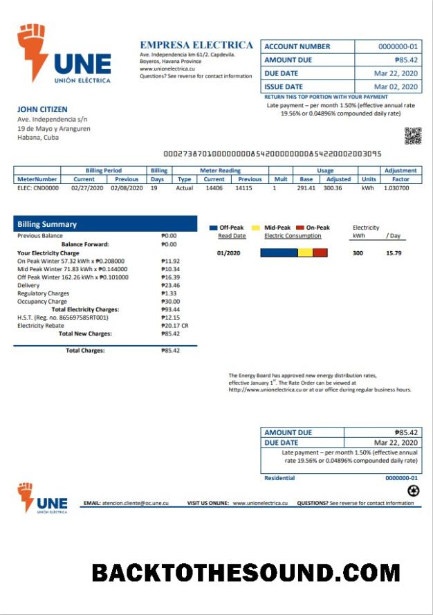 İndir Küba Empresa Electrica Fatura Fatura Örnek örnek