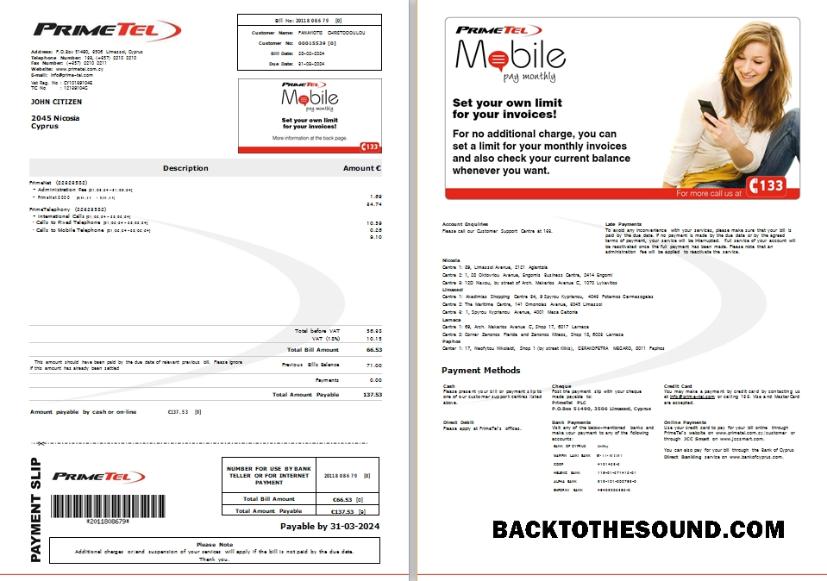İndir Kıbrıs Primetel Fatura Fatura, 2 pages Örnek tasarım