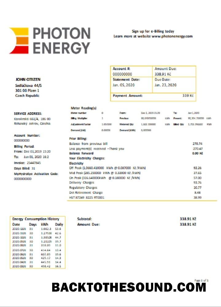 İndir Çek Cumhuriyeti Photon Energy Fatura Fatura Örnek taslak