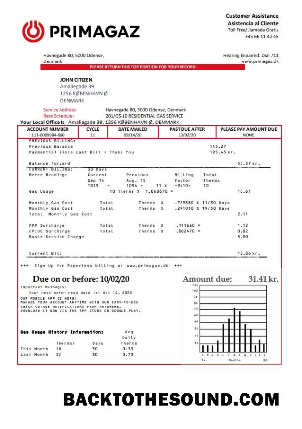 İndir Danimarka Primagaz Danimarka Gaz Fatura Fatura in Word and PDF Format Örnek şablon