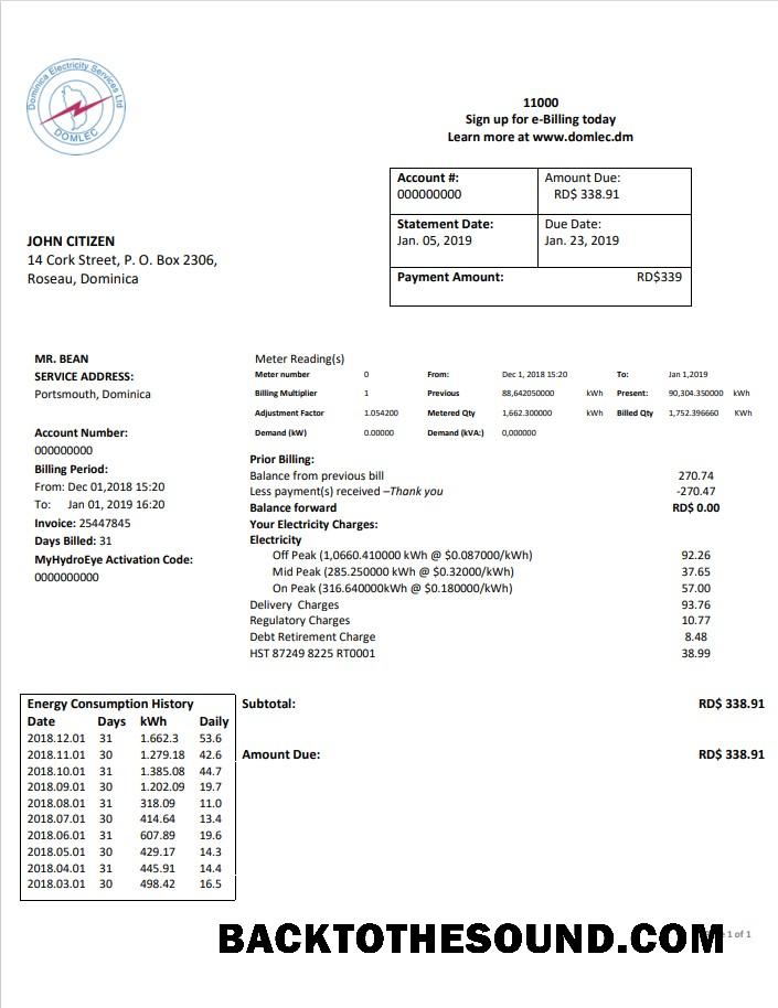 İndir Dominika Elektrik Services Limited Elektrik Fatura Fatura in Word and PDF Format Örnek taslak