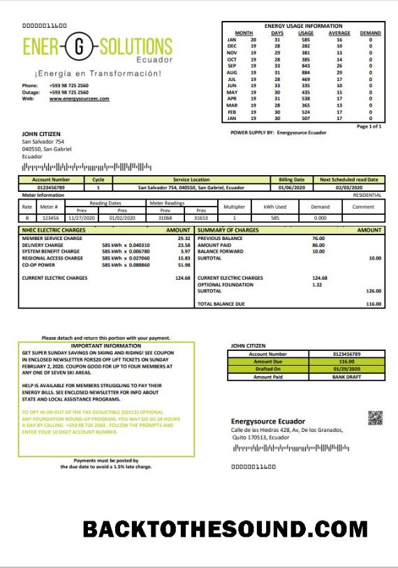 İndir Ekvador Energysource Ekvador energy Fatura Fatura in Word and PDF Format Örnek örnek