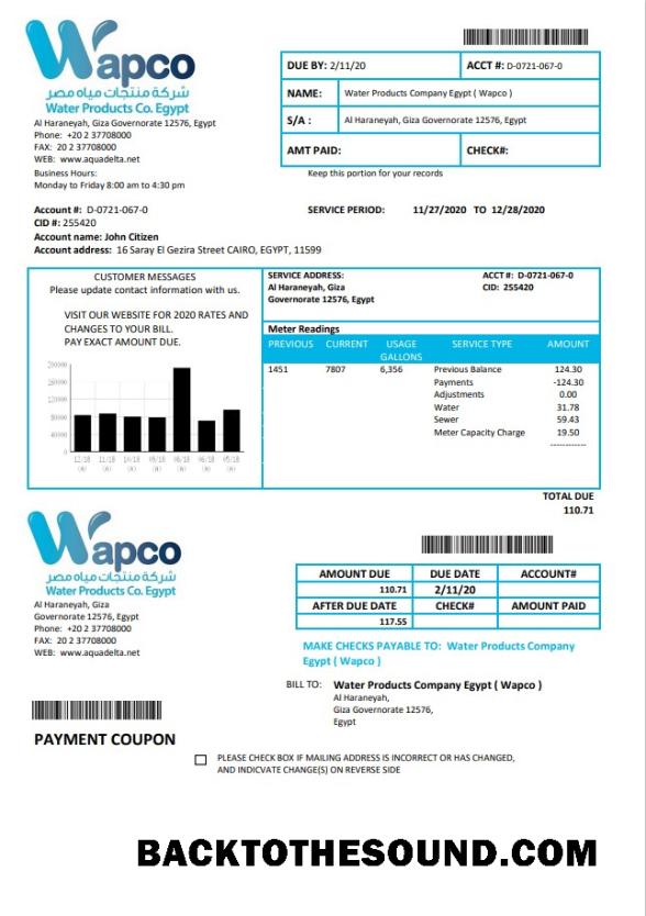 İndir Mısır Su Products Şirket Mısır (Wapco) Fatura Fatura in Word and PDF Format Örnek örnek