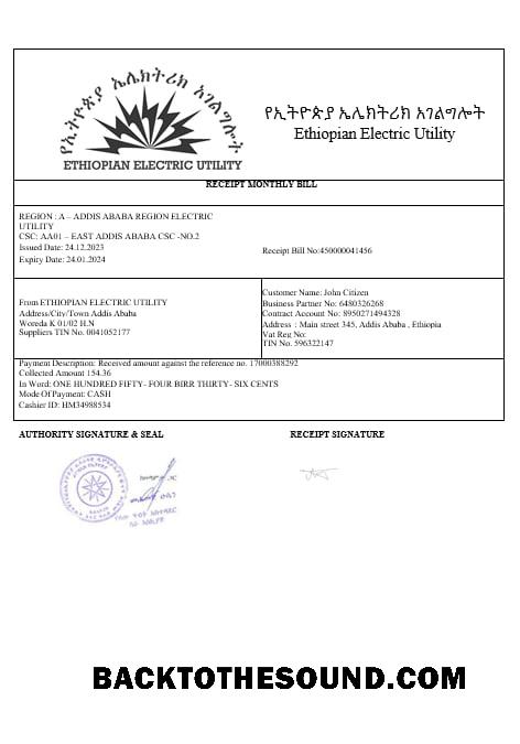 İndir Ethiopian electric Fatura Fatura in wordand PDF Formatlar Örnek ön izleme