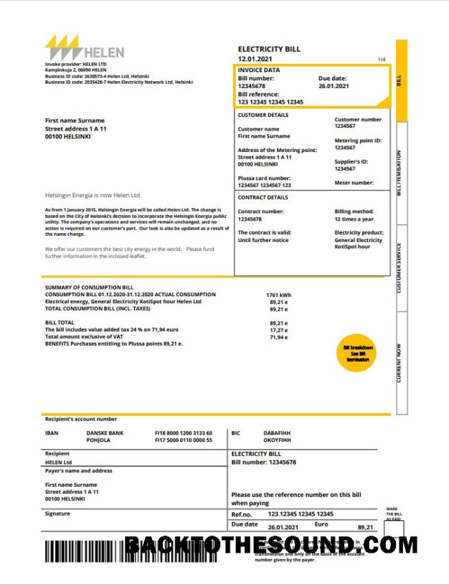 İndir Finlandiya HELEN Fatura Fatura in Word and PDF Format Örnek ön izleme