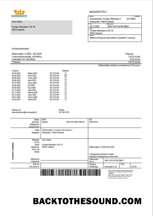 İndir Finlandiya Nuorisosäätiö Youth Foundation Fatura in Word Format Örnek tasarım