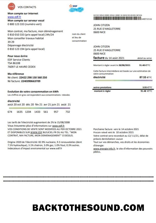 İndir Fransa EDF proof of address Fatura Fatura in Word and PDF Format Örnek örnek