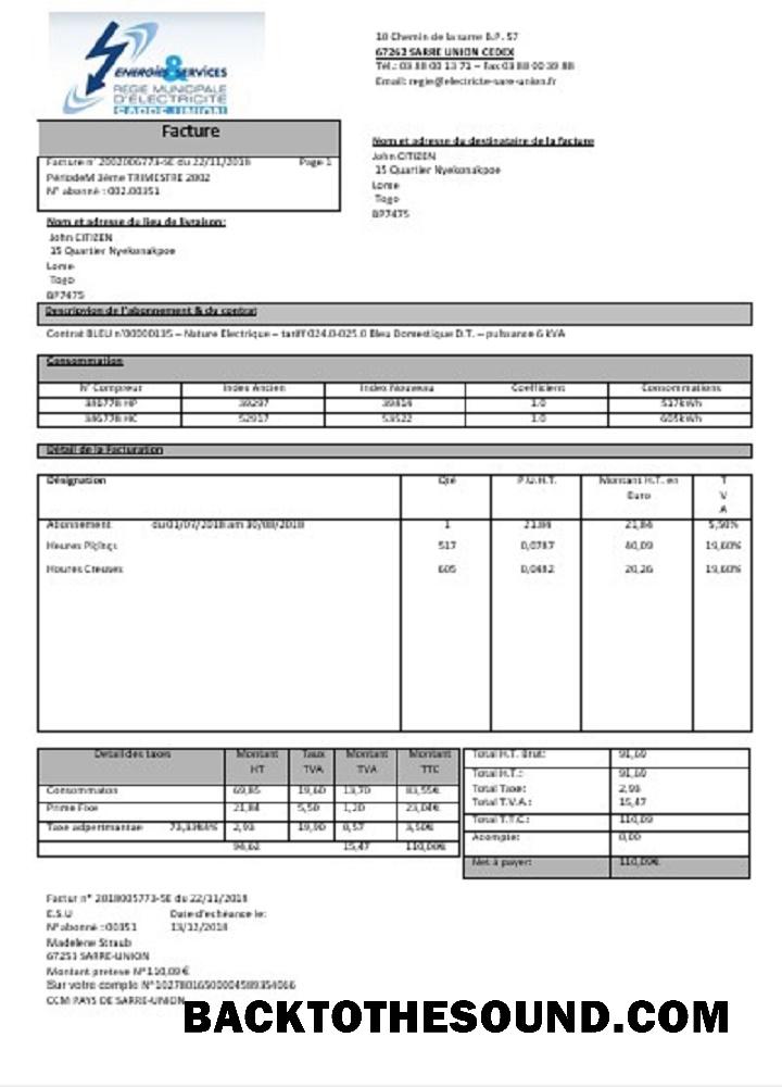 İndir Fransa Energies & Services Régie Municipal d’ Electricité Sarre birlik Elektrik Fatura Fatura Örnek taslak