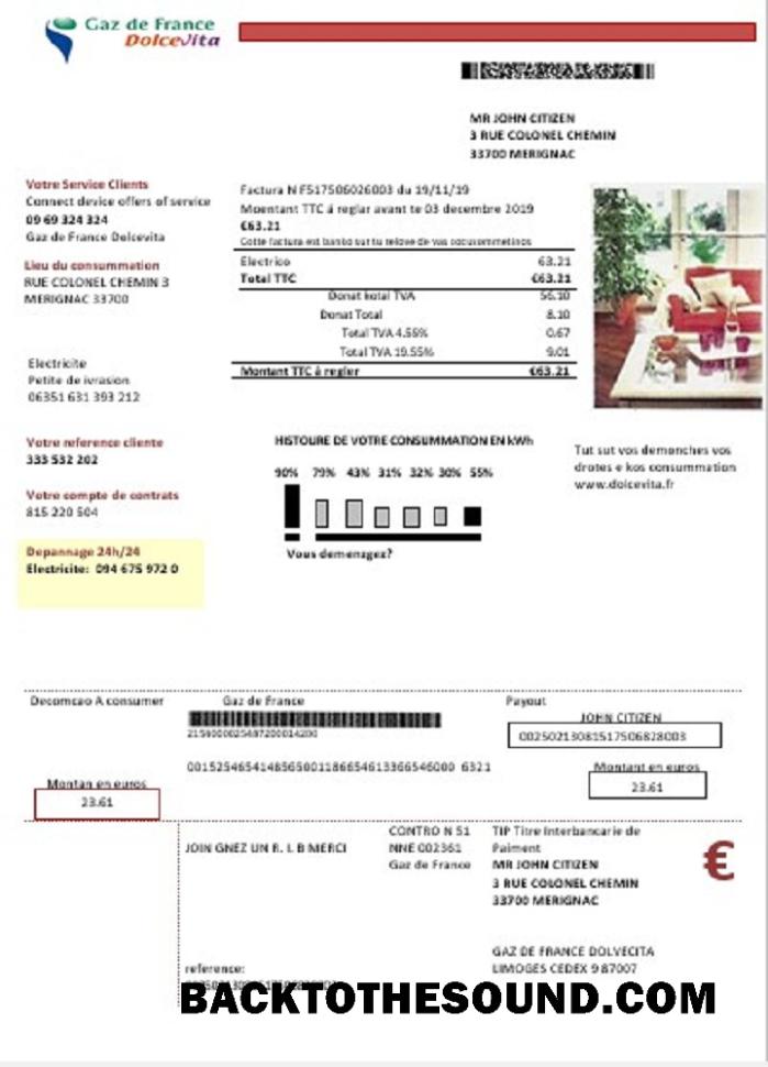 İndir Fransa Gaz de Fransa Dolcevita Fatura Fatura Örnek taslak