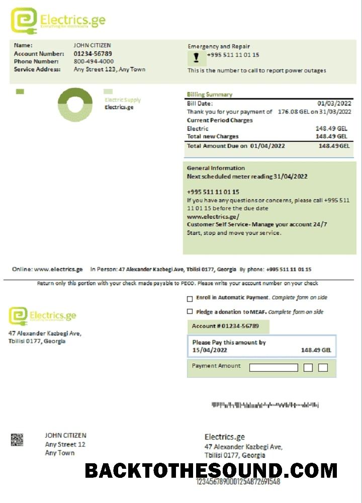 İndir Gürcistan Electrics.ge Elektrik Fatura Örnek tasarım