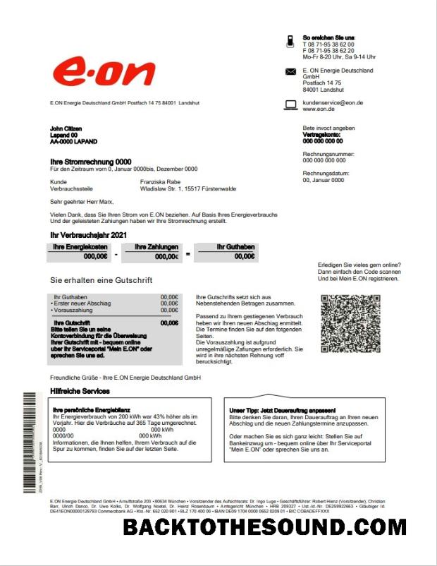 İndir Almanya E.ON Energie Elektrik Fatura Fatura Örnek şablon