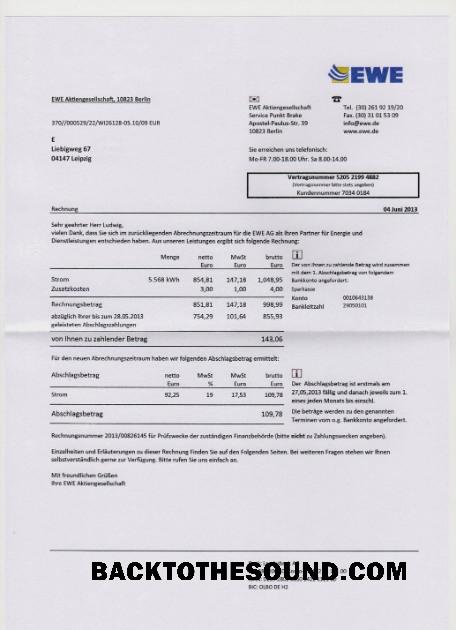 İndir Almanya EWE Fatura Fatura in PSD Format Örnek şablon