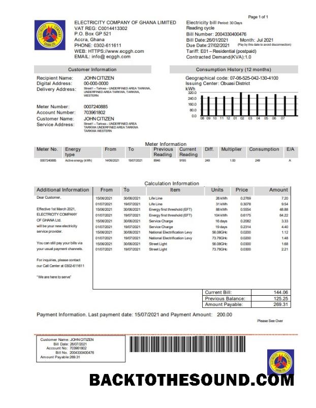 İndir Gana Elektrik Şirket of Gana Fatura Fatura Örnek örnek