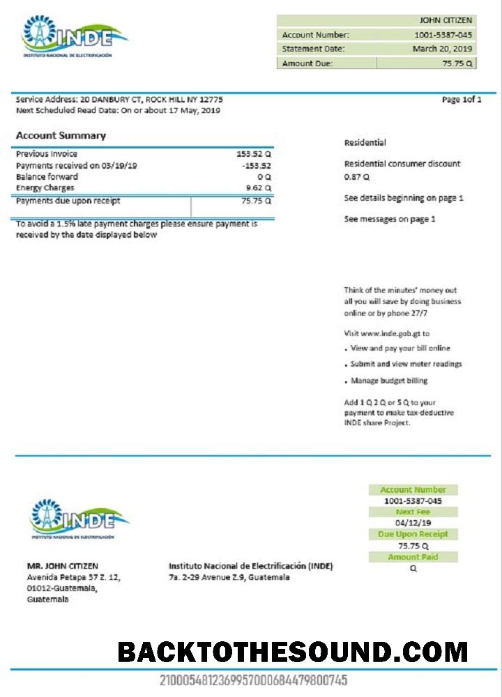 İndir Guatemala INDE Instituto Nacional de Electrificación Elektrik Fatura Fatura Örnek şablon