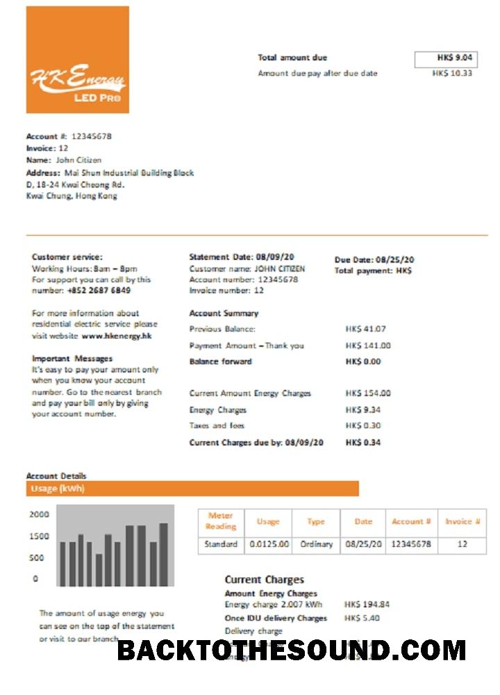 İndir Hong Kong Energy Ltd Fatura Fatura Örnek ön izleme