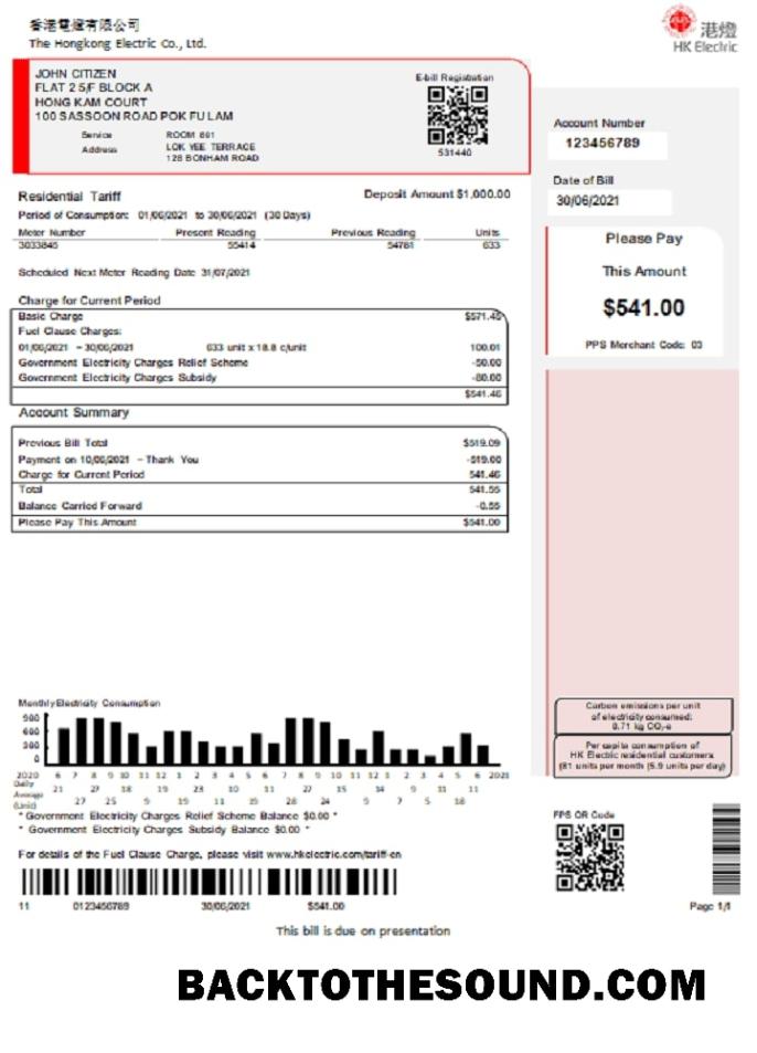 İndir Hong Kong Hongkong Electric Şirket Fatura Fatura Örnek örnek