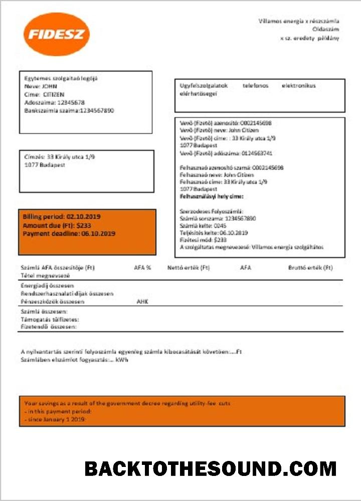 İndir Macaristan FIDESZ easy to fill Fatura Fatura Örnek ön izleme