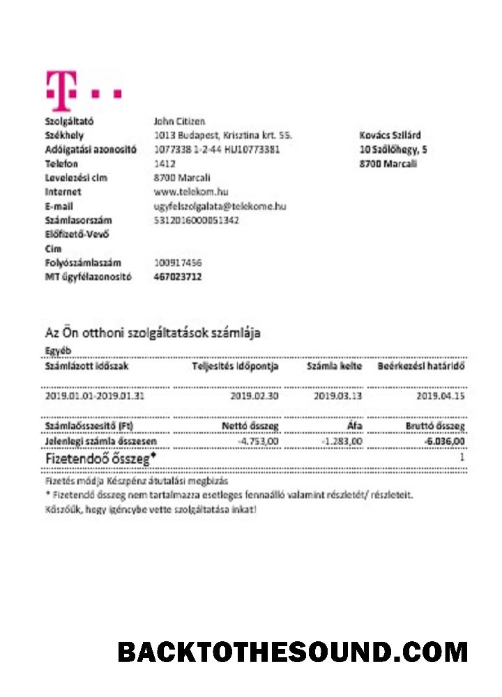 İndir Macaristan Magyartel Fatura Fatura Örnek tasarım