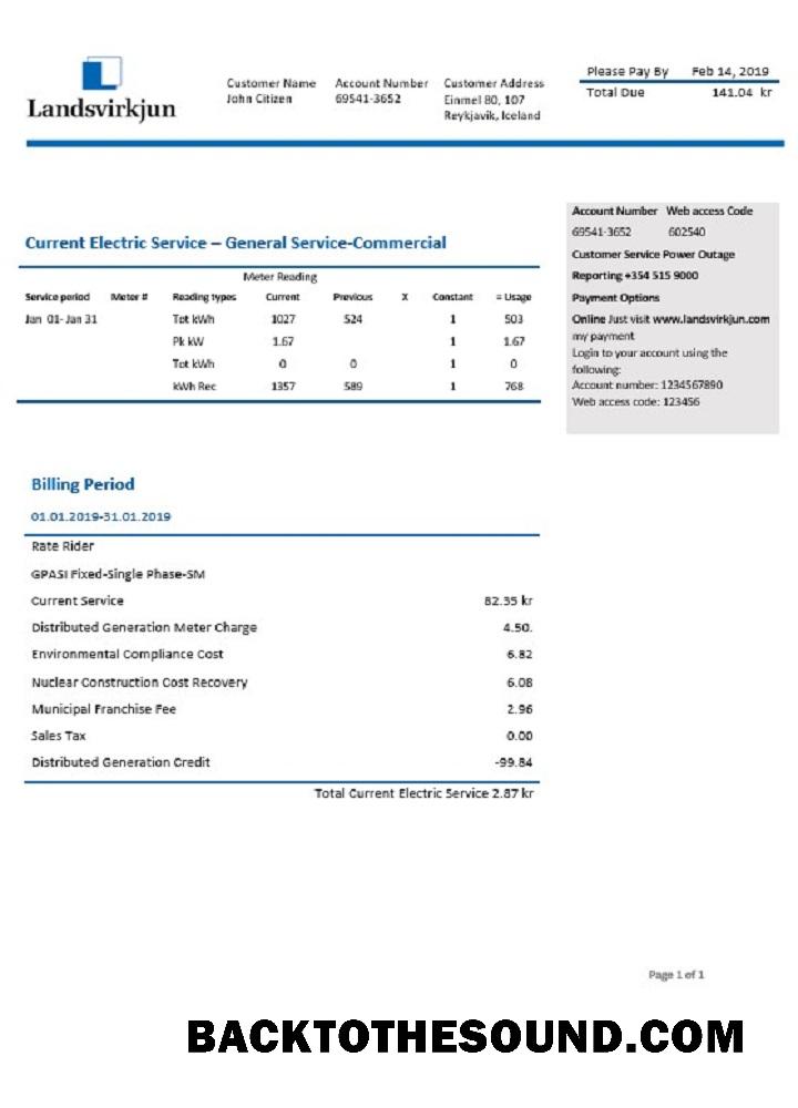 İndir İzlanda ulusal Power Şirket of İzlanda Landsvirkjun Elektrik Fatura Fatura Örnek ön izleme