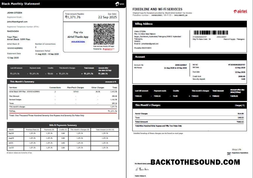 İndir Hindistan Airtel Fatura Fatura in Word and PDF Formatlar, 2 pages, Sürüm 5 Örnek örnek