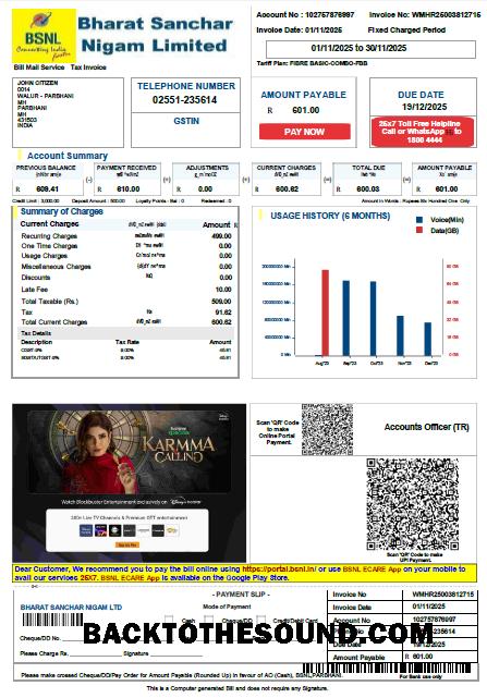 İndir Hindistan Bharat Sanchar Nigam Limited Fatura Fatura in Word and PDF Formatlar, Sürüm 3 Örnek taslak