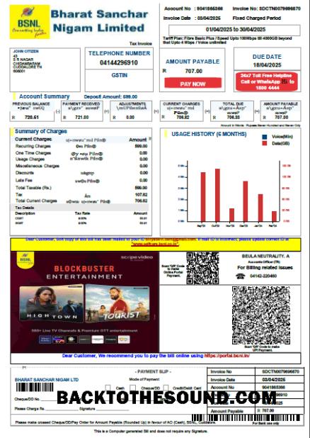İndir Hindistan Bharat Sanchar Nigam Limited Fatura Fatura in Word and PDF Formatlar, Sürüm 4 Örnek tasarım