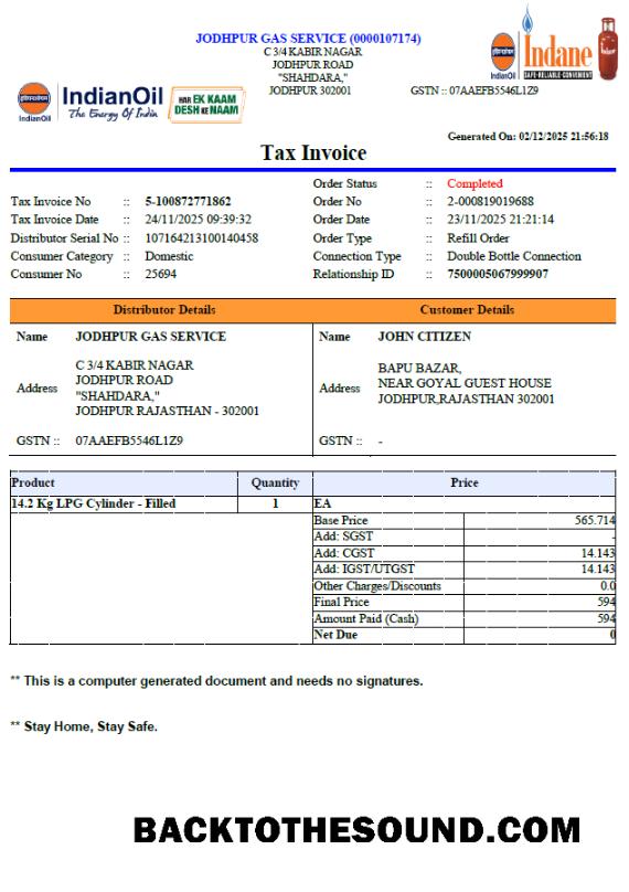 İndir Hindistan Indian oil Fatura Fatura in Word and PDF Formatlar Örnek örnek