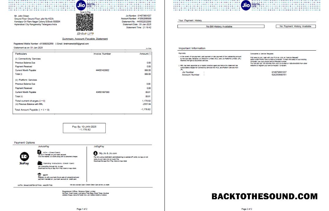 İndir Hindistan Jio Digital Life Fatura Fatura in Word and PDF Formatlar, 2 pages, Sürüm 3 Örnek ön izleme