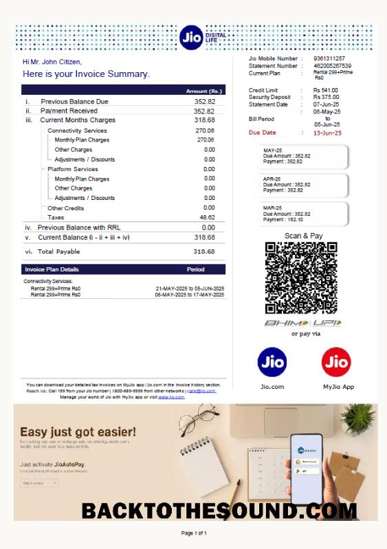İndir Hindistan Jio Digital Life Fatura Fatura in Word and PDF Formatlar, Sürüm 2 Örnek örnek