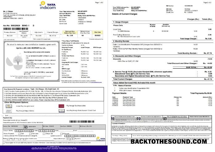 İndir Hindistan Tata Indicom mobile Fatura Fatura in Word and PDF Format, 2 pages Örnek taslak