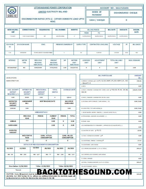 İndir Hindistan Uttarakhand power corporation Elektrik Fatura Fatura Word and PDF Formatlar Örnek ön izleme