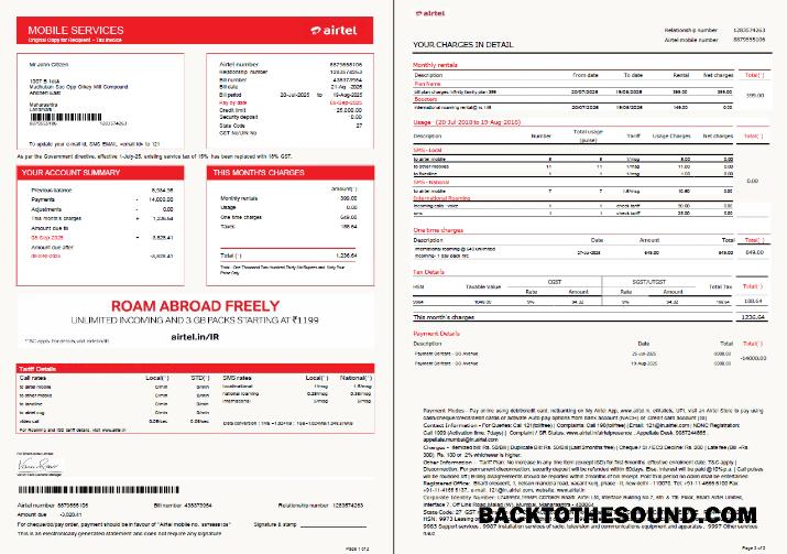 İndir Hindistan airtel Fatura Fatura in Word and PDF Formatlar, 2 pages Örnek örnek