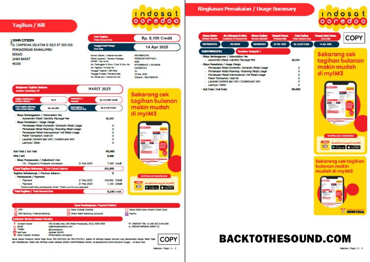 İndir Endonezya Indosat Ooredoo Fatura Fatura in Word and PDF Formatlar, 2 pages Örnek örnek
