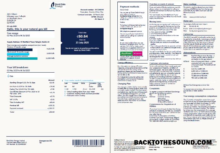 İndir İrlanda Bord Gáis Energy Fatura Fatura in Word and PDF Formatlar, 2 pages, Sürüm 2 Örnek ön izleme