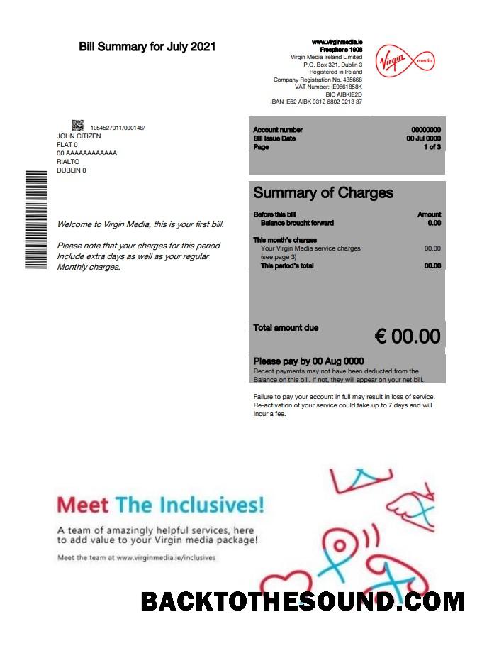 İndir İrlanda Virgin Media Fatura Fatura in Word and PDF Format, Sürüm 2 Örnek ön izleme