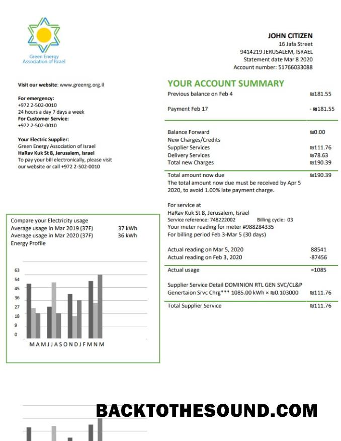 İndir İsrail yeşil Energy Association of İsrail Fatura Fatura in Word and PDF Format (doc) Örnek tasarım