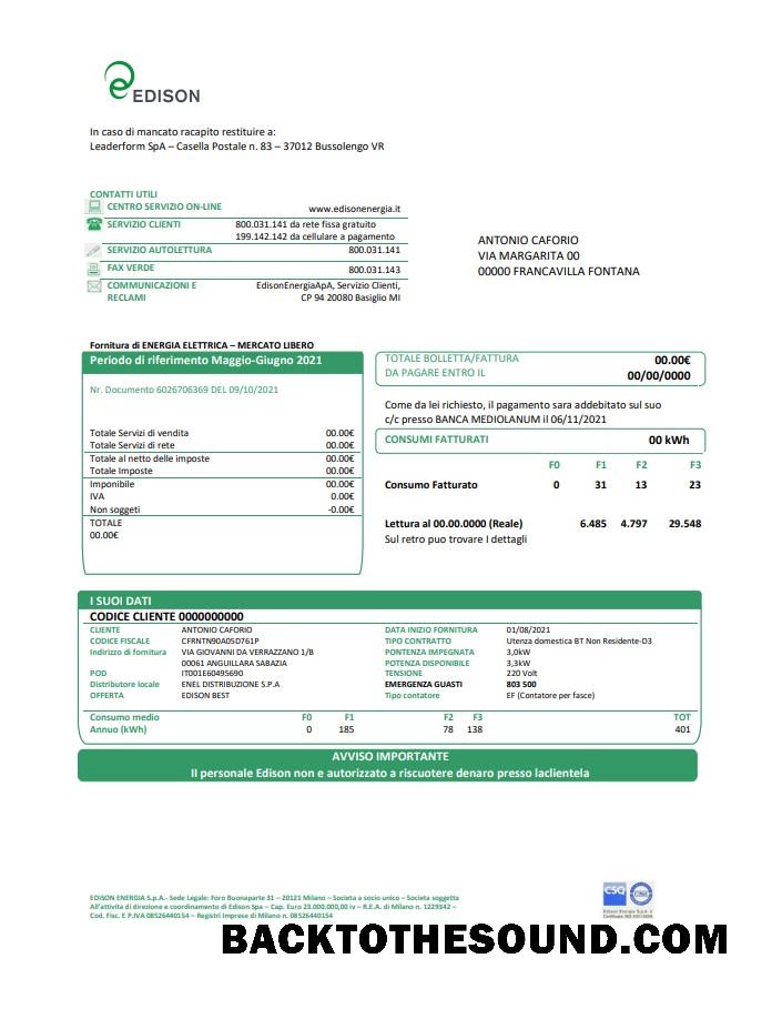İndir İtalya Edison Fatura Fatura in Word and PDF Format, good for address prove Örnek ön izleme