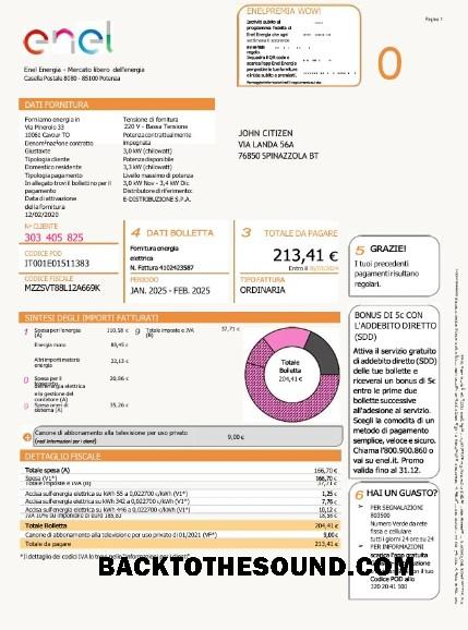 İndir İtalya Enel Energia Fatura Fatura Word and PDF Örnek tasarım