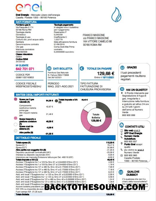 İndir İtalya Enel Energia Fatura Fatura in Word and PDF Format Örnek tasarım