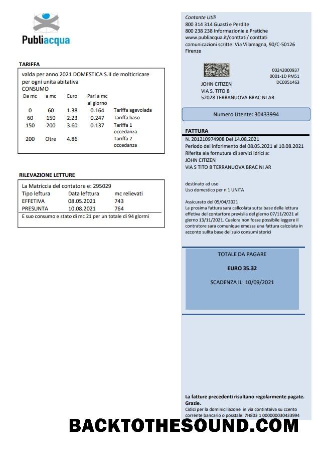 İndir İtalya Publiacqua Fatura Fatura in Word and PDF Format Örnek taslak