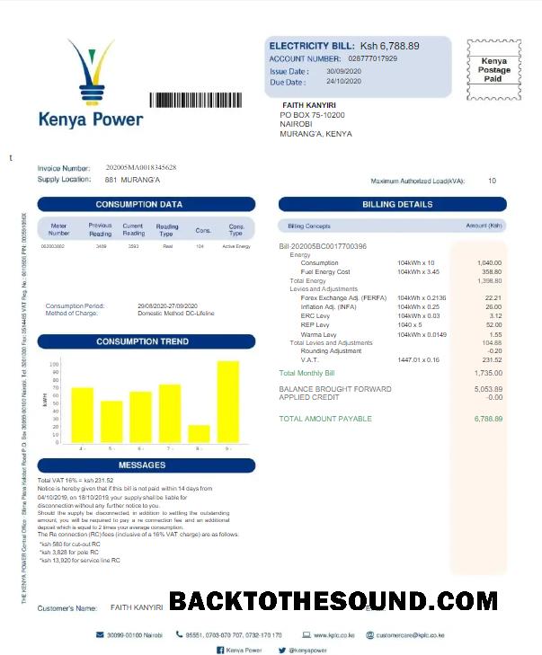 İndir Kenya Kenya POWER Fatura Fatura Word and PDF Örnek ön izleme