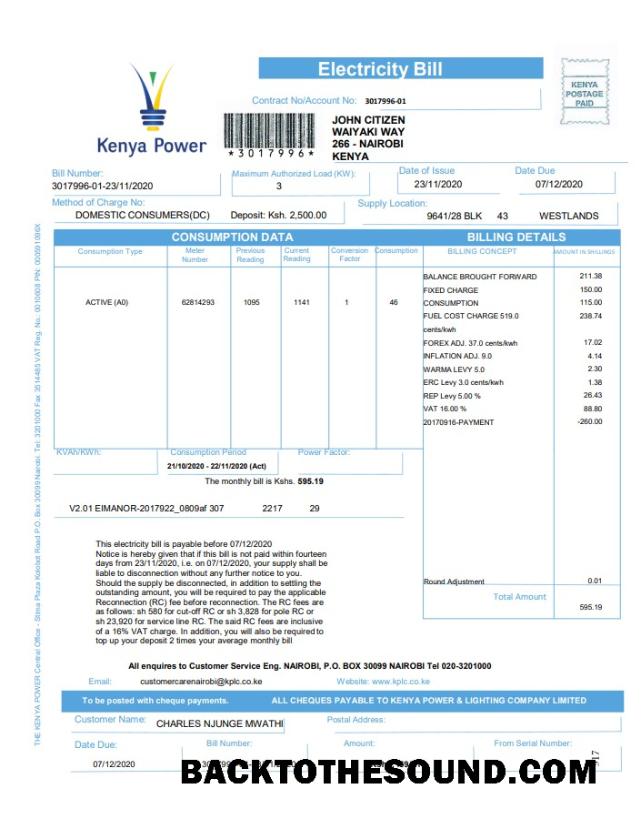 İndir Kenya Power Fatura Fatura in Word and PDF Format Örnek şablon