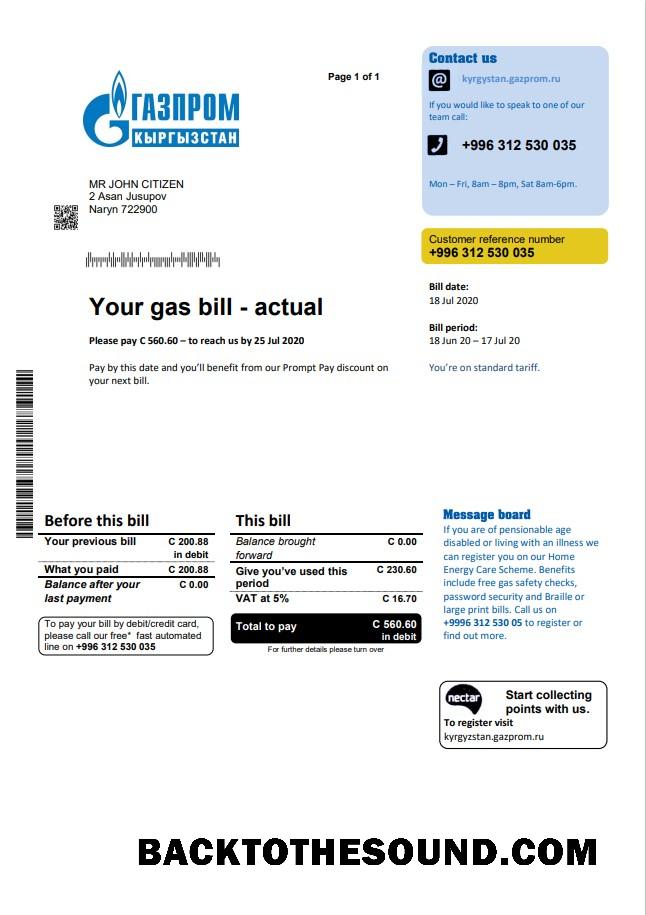 İndir Kırgızistan Gazprom Fatura Fatura in Word and PDF Format Örnek örnek
