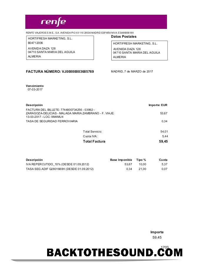 İndir Letonya Renfe Fatura Fatura in Word and PDF Format Örnek taslak